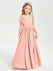 Robes de Demoiselle d'Honneur Junior avec Manches Flottantes en Dentelle Corail