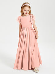 Robes de Demoiselle d'Honneur Junior avec Manches Flottantes en Dentelle Corail