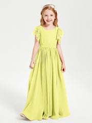 Robes de Demoiselle d'Honneur Junior avec Manches Flottantes en Dentelle Jonquille