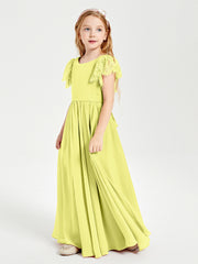 Robes de Demoiselle d'Honneur Junior avec Manches Flottantes en Dentelle Jonquille