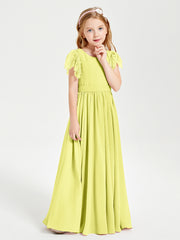 Robes de Demoiselle d'Honneur Junior avec Manches Flottantes en Dentelle Jonquille