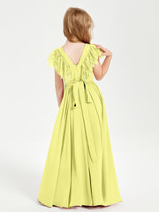 Robes de Demoiselle d'Honneur Junior avec Manches Flottantes en Dentelle Jonquille