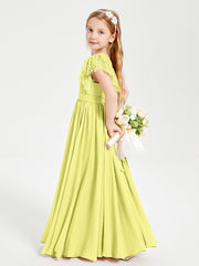 Robes de Demoiselle d'Honneur Junior avec Manches Flottantes en Dentelle Jonquille