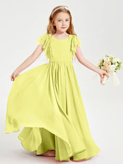 Robes de Demoiselle d'Honneur Junior avec Manches Flottantes en Dentelle Jonquille