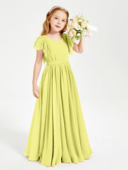 Robes de Demoiselle d'Honneur Junior avec Manches Flottantes en Dentelle Jonquille