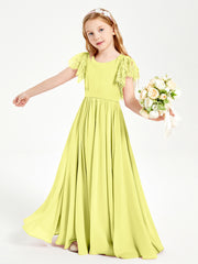 Robes de Demoiselle d'Honneur Junior avec Manches Flottantes en Dentelle Jonquille