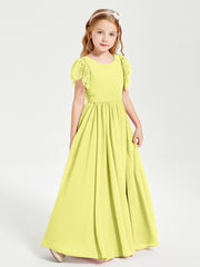 Robes de Demoiselle d'Honneur Junior avec Manches Flottantes en Dentelle Jonquille
