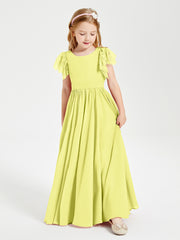Robes de Demoiselle d'Honneur Junior avec Manches Flottantes en Dentelle Jonquille