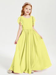 Robes de Demoiselle d'Honneur Junior avec Manches Flottantes en Dentelle Jonquille
