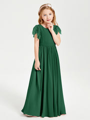 Robes de Demoiselle d'Honneur Junior avec Manches Flottantes en Dentelle Vert Foncé
