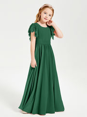 Robes de Demoiselle d'Honneur Junior avec Manches Flottantes en Dentelle Vert Foncé