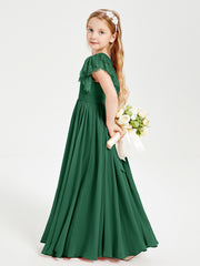 Robes de Demoiselle d'Honneur Junior avec Manches Flottantes en Dentelle Vert Foncé