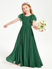 Robes de Demoiselle d'Honneur Junior avec Manches Flottantes en Dentelle Vert Foncé