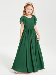 Robes de Demoiselle d'Honneur Junior avec Manches Flottantes en Dentelle Vert Foncé