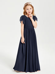 Robes de Demoiselle d'Honneur Junior avec Manches Flottantes en Dentelle Bleu Marine