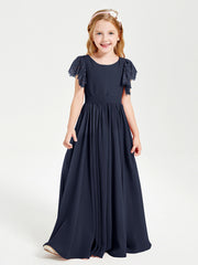 Robes de Demoiselle d'Honneur Junior avec Manches Flottantes en Dentelle Bleu Marine