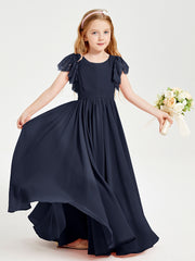 Robes de Demoiselle d'Honneur Junior avec Manches Flottantes en Dentelle Bleu Marine