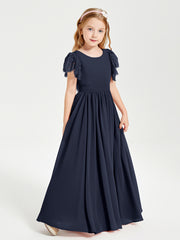 Robes de Demoiselle d'Honneur Junior avec Manches Flottantes en Dentelle Bleu Marine