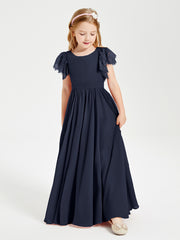 Robes de Demoiselle d'Honneur Junior avec Manches Flottantes en Dentelle Bleu Marine
