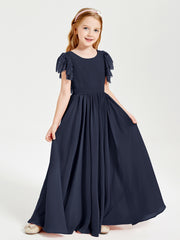 Robes de Demoiselle d'Honneur Junior avec Manches Flottantes en Dentelle Bleu Marine