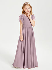 Robes de Demoiselle d'Honneur Junior avec Manches Flottantes en Dentelle Dusk
