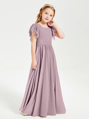 Robes de Demoiselle d'Honneur Junior avec Manches Flottantes en Dentelle Dusk