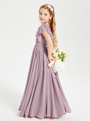 Robes de Demoiselle d'Honneur Junior avec Manches Flottantes en Dentelle Dusk