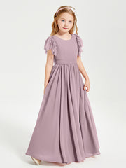 Robes de Demoiselle d'Honneur Junior avec Manches Flottantes en Dentelle Dusk
