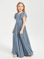 Robes de Demoiselle d'Honneur Junior avec Manches Flottantes en Dentelle Bleu Poudré