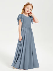 Robes de Demoiselle d'Honneur Junior avec Manches Flottantes en Dentelle Bleu Poudré