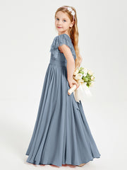 Robes de Demoiselle d'Honneur Junior avec Manches Flottantes en Dentelle Bleu Poudré
