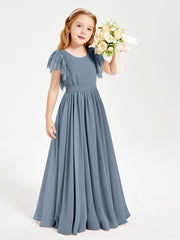 Robes de Demoiselle d'Honneur Junior avec Manches Flottantes en Dentelle Bleu Poudré