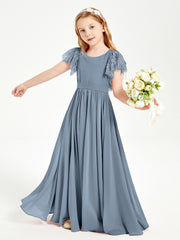 Robes de Demoiselle d'Honneur Junior avec Manches Flottantes en Dentelle Bleu Poudré