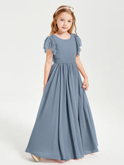 Robes de Demoiselle d'Honneur Junior avec Manches Flottantes en Dentelle Bleu Poudré
