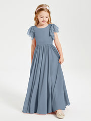 Robes de Demoiselle d'Honneur Junior avec Manches Flottantes en Dentelle Bleu Poudré