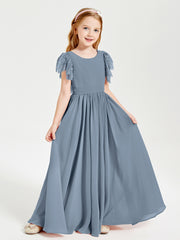 Robes de Demoiselle d'Honneur Junior avec Manches Flottantes en Dentelle Bleu Poudré