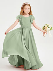 Robes de Demoiselle d'Honneur Junior avec Manches Flottantes en Dentelle Sauge Poudrée