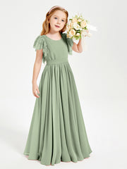 Robes de Demoiselle d'Honneur Junior avec Manches Flottantes en Dentelle Sauge Poudrée