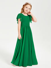 Robes de Demoiselle d'Honneur Junior avec Manches Flottantes en Dentelle Emeraude