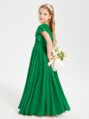 Robes de Demoiselle d'Honneur Junior avec Manches Flottantes en Dentelle Emeraude