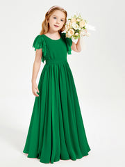 Robes de Demoiselle d'Honneur Junior avec Manches Flottantes en Dentelle Emeraude