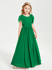 Robes de Demoiselle d'Honneur Junior avec Manches Flottantes en Dentelle Emeraude