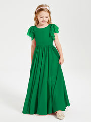Robes de Demoiselle d'Honneur Junior avec Manches Flottantes en Dentelle Emeraude