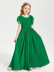Robes de Demoiselle d'Honneur Junior avec Manches Flottantes en Dentelle Emeraude