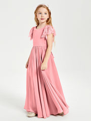 Robes de Demoiselle d'Honneur Junior avec Manches Flottantes en Dentelle Flamant