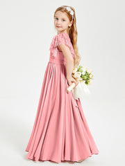 Robes de Demoiselle d'Honneur Junior avec Manches Flottantes en Dentelle Flamant
