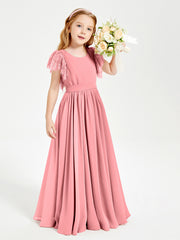 Robes de Demoiselle d'Honneur Junior avec Manches Flottantes en Dentelle Flamant