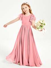 Robes de Demoiselle d'Honneur Junior avec Manches Flottantes en Dentelle Flamant