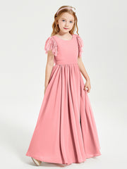 Robes de Demoiselle d'Honneur Junior avec Manches Flottantes en Dentelle Flamant