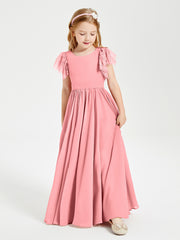 Robes de Demoiselle d'Honneur Junior avec Manches Flottantes en Dentelle Flamant